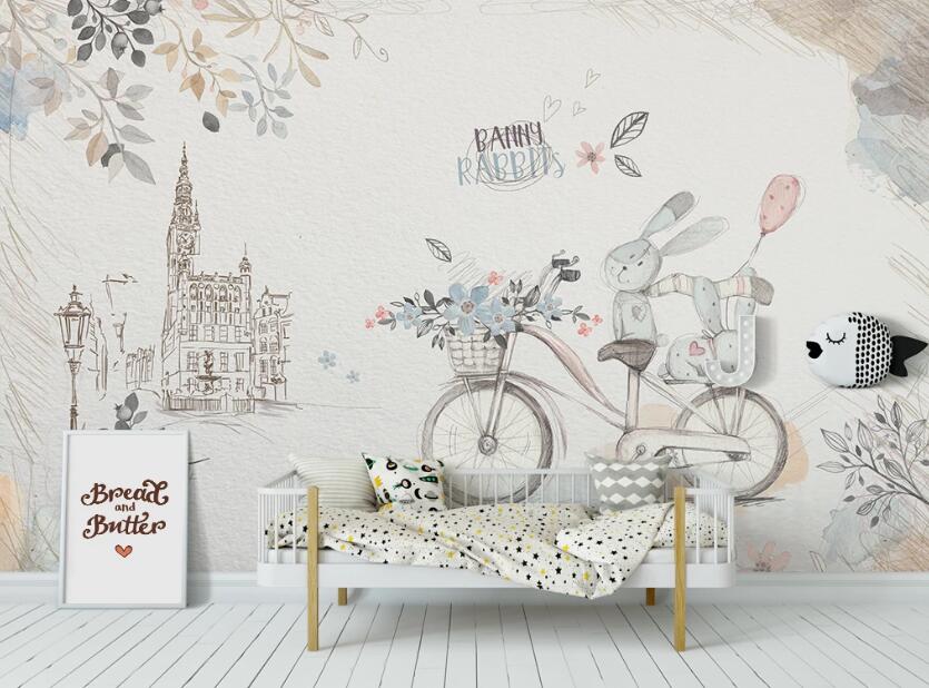 3D Bicycle Bunny 905 Wall Murals