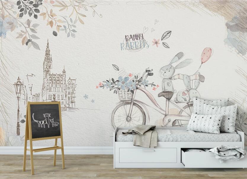 3D Bicycle Bunny 905 Wall Murals