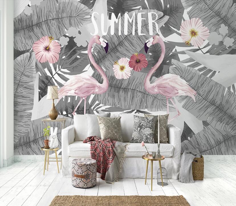 3D Flamingos Faded In Summer 1067 Wall Murals