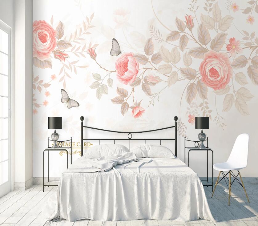 3D Elegant Flower Butterfly 1063 Wall Murals