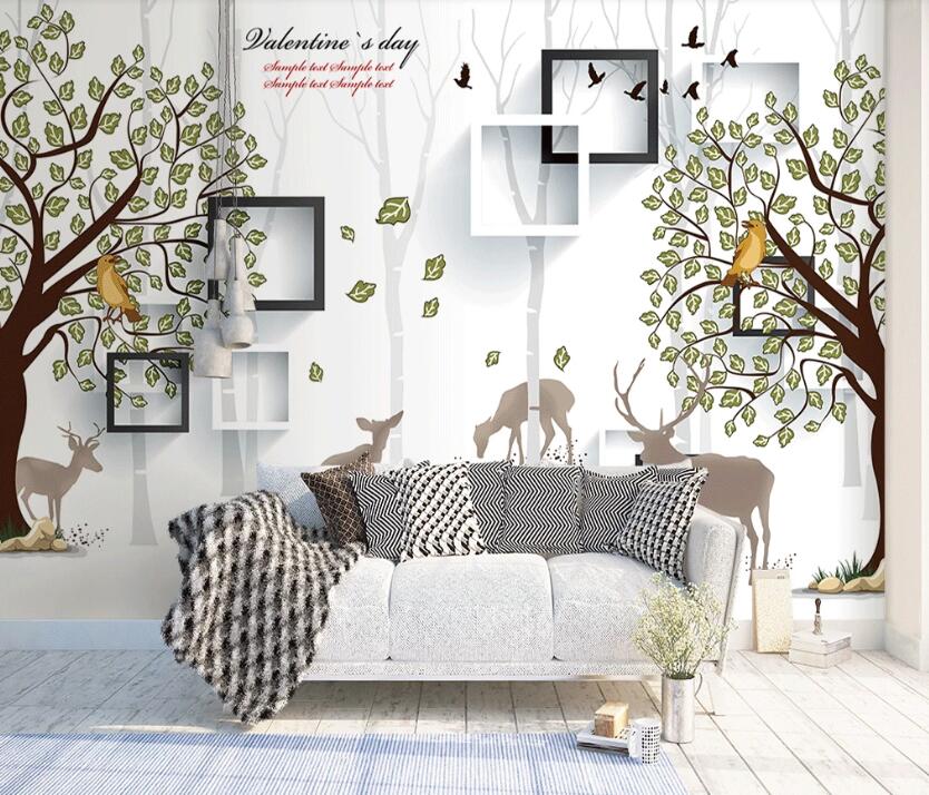 3D Trees And Deers 994 Wall Murals