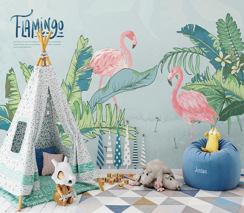 3D Flamingos In The Leaves 993 Wall Murals