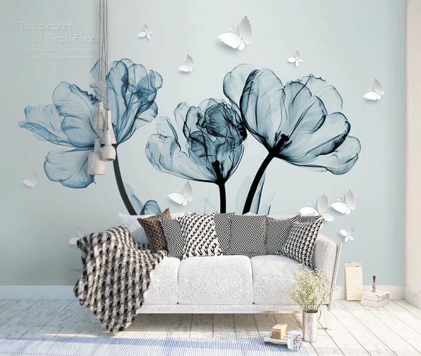 3D Blue Misty Flowers 917 Wall Murals
