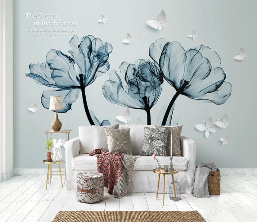 3D Blue Misty Flowers 917 Wall Murals