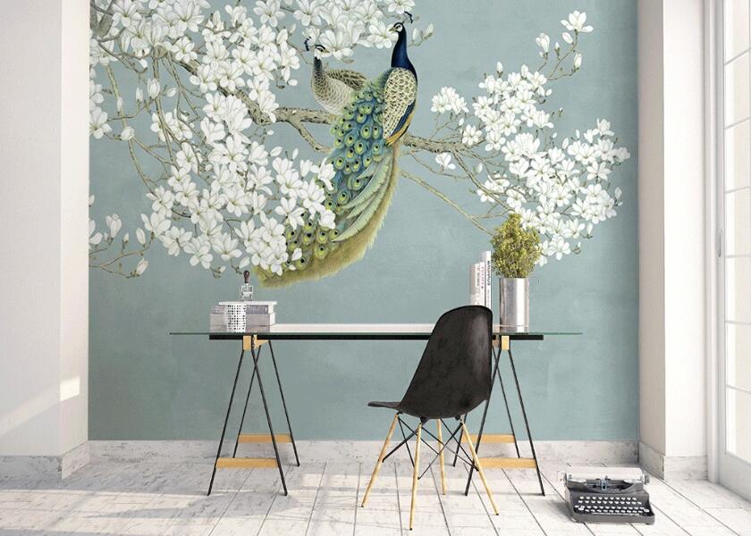 3D Branch Peacocks 916 Wall Murals