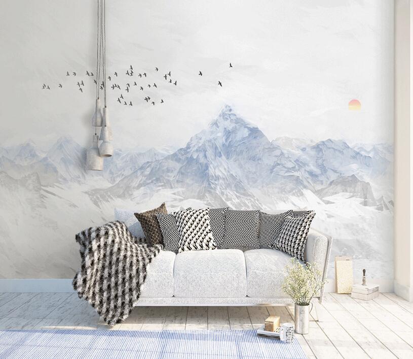 3D Ink Blue Mountain Peak 895 Wall Murals