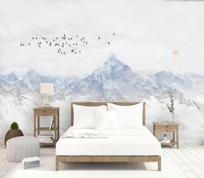 3D Ink Blue Mountain Peak 895 Wall Murals
