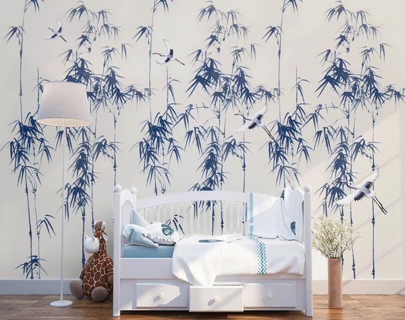 3D Dark Blue Bamboo Leaves 894 Wall Murals