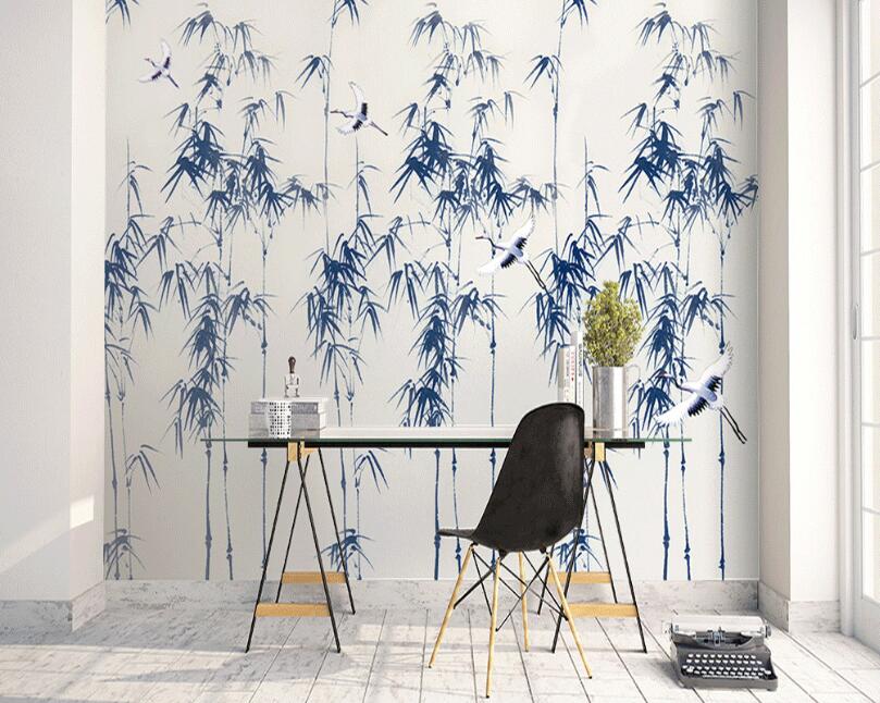 3D Dark Blue Bamboo Leaves 894 Wall Murals