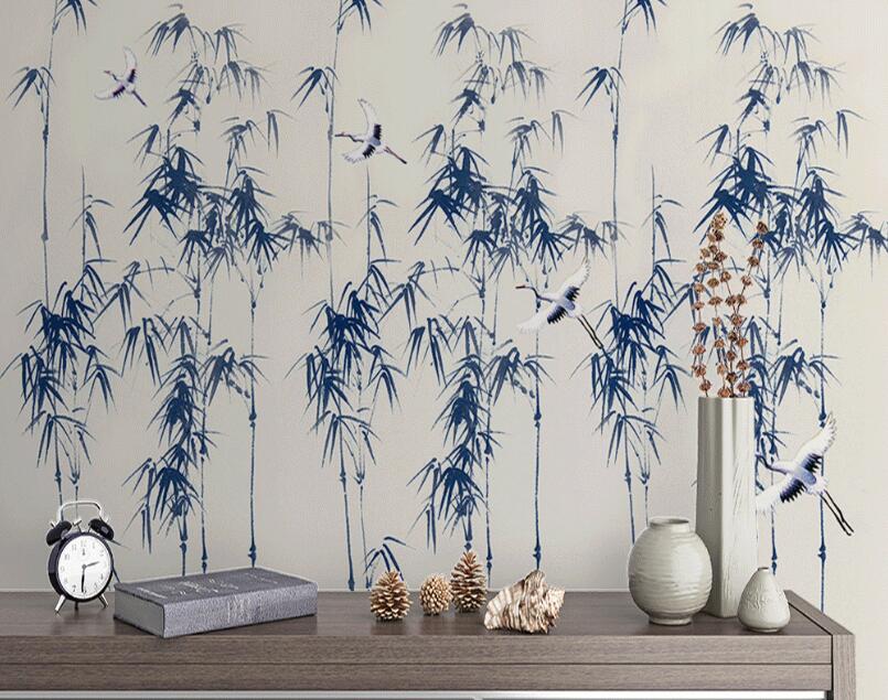 3D Dark Blue Bamboo Leaves 894 Wall Murals