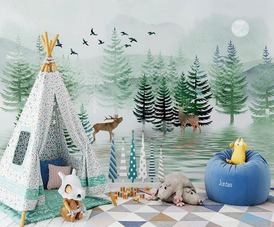 3D Green Water Forest 874 Wall Murals