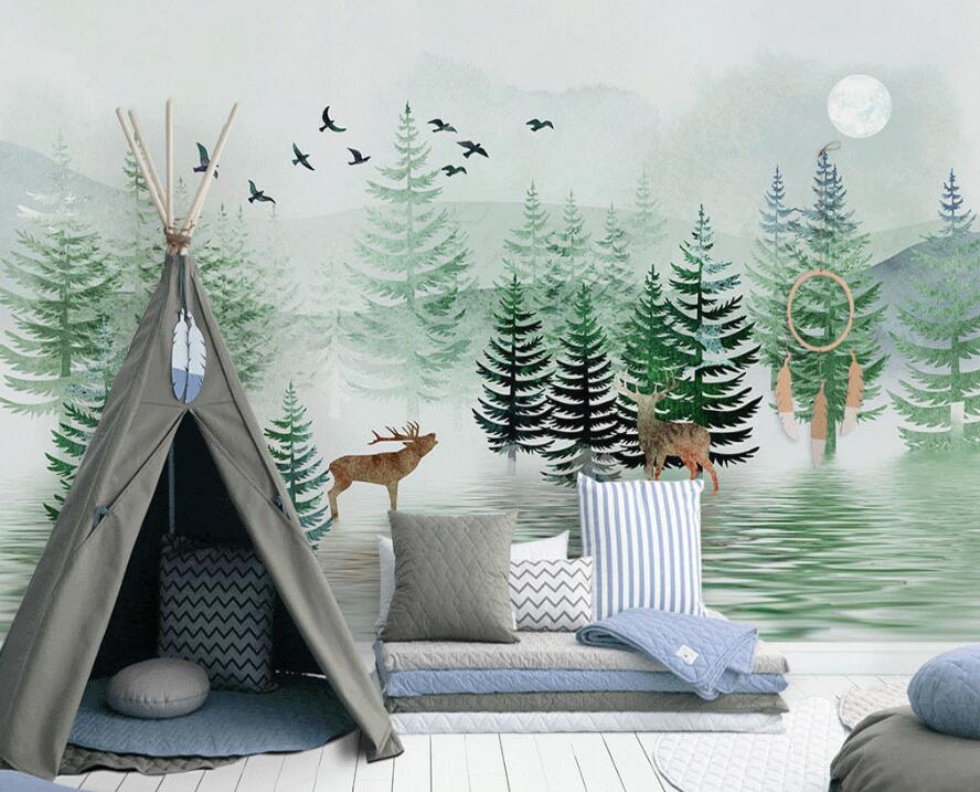 3D Green Water Forest 874 Wall Murals