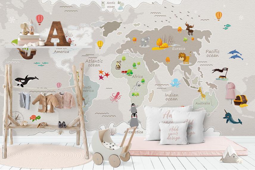 3D Animal Map Distribution 870 Wall Murals