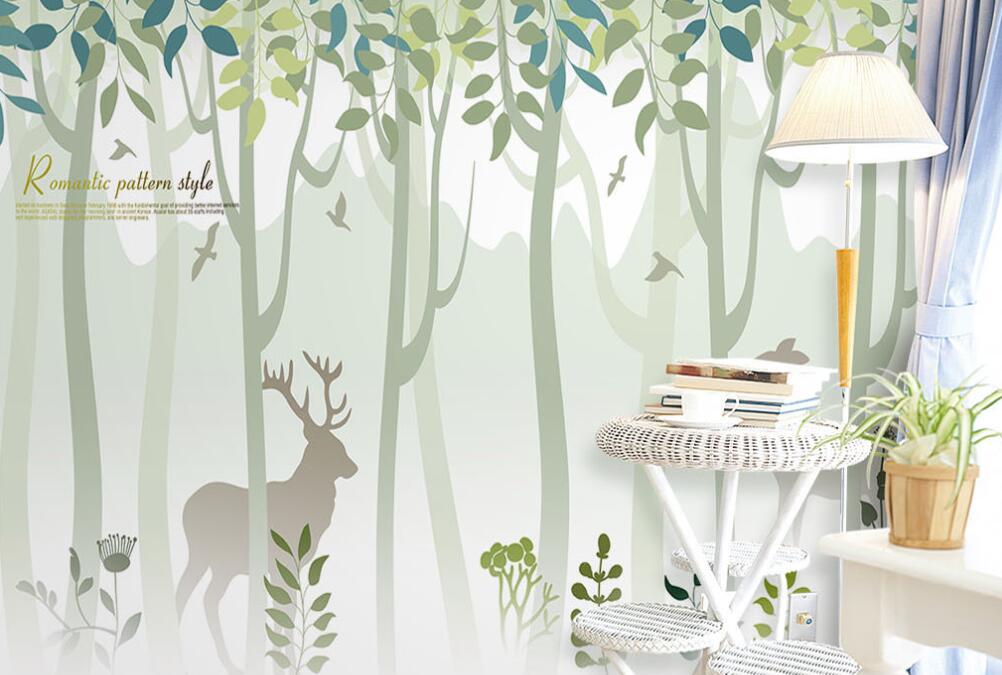 3D Forest Deer 054 Wall Murals