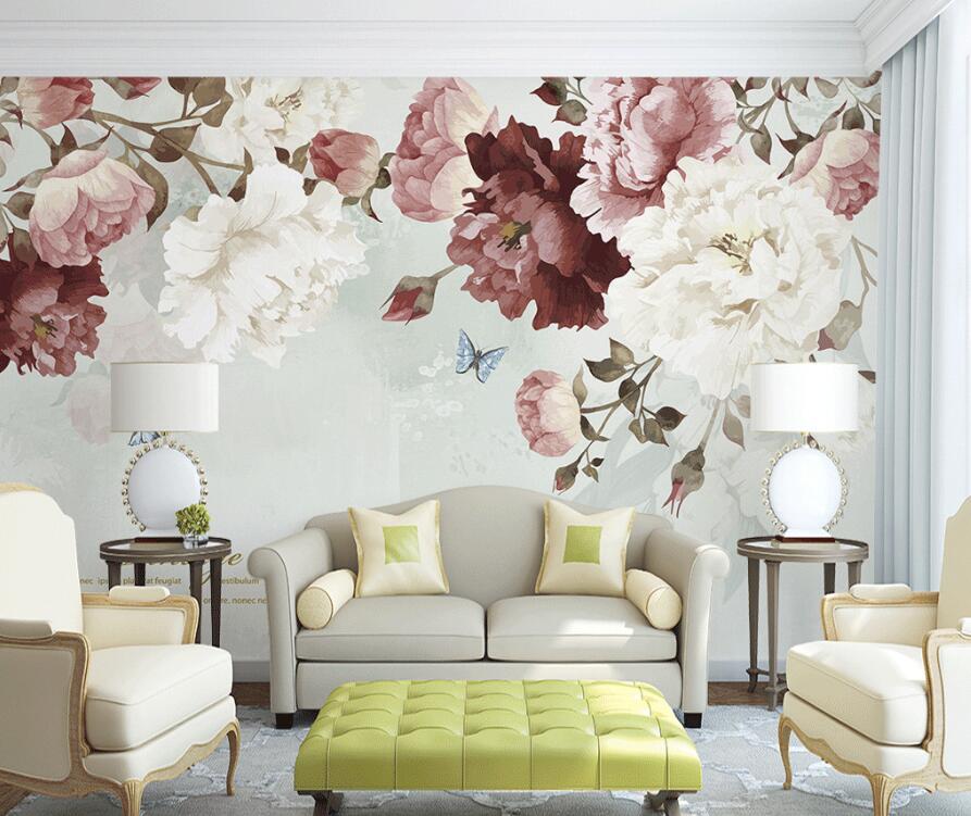 3D Red Flowers 052 Wall Murals