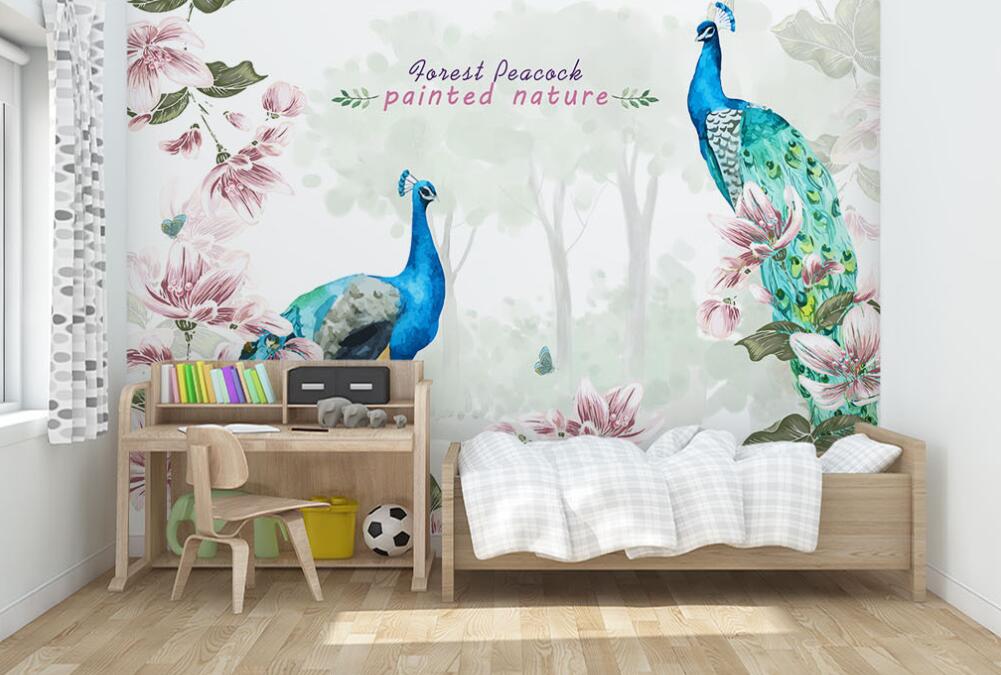 3D Two Peacocks 051 Wall Murals