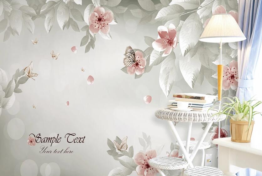 3D Pink White Flowers 030 Wall Murals