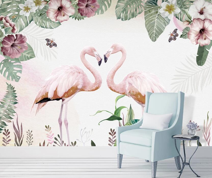 3D Love Flamingo 026 Wall Murals