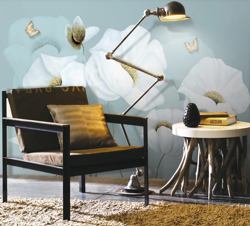 3D White Flowers 025 Wall Murals