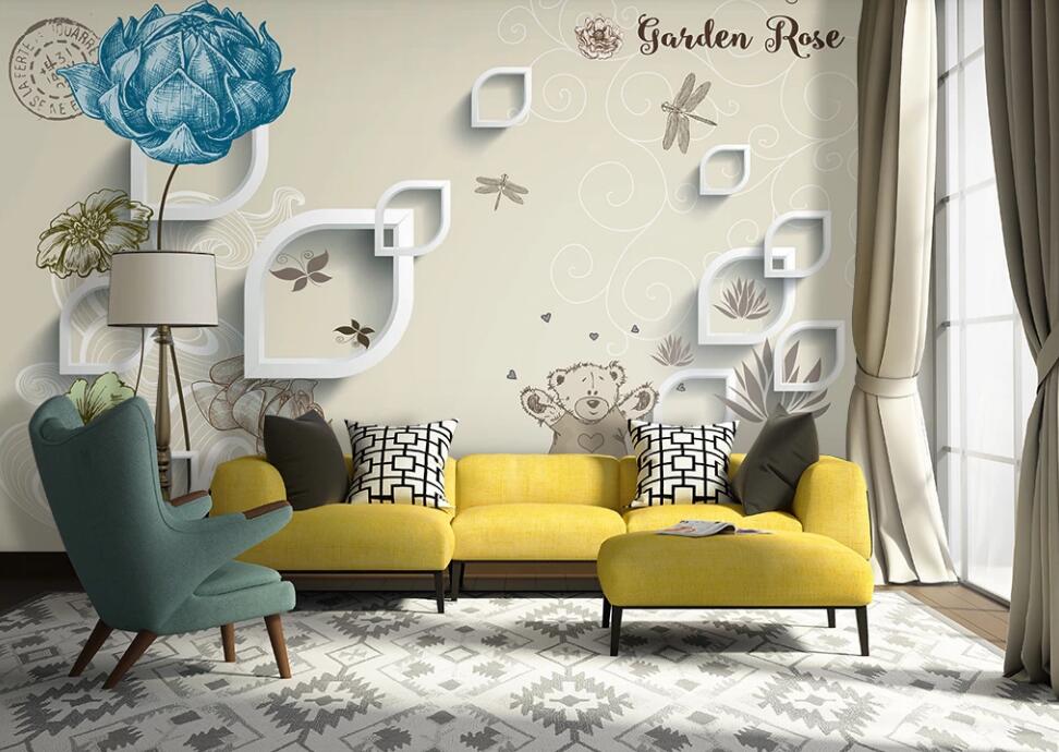 3D Blue Flower 022 Wall Murals