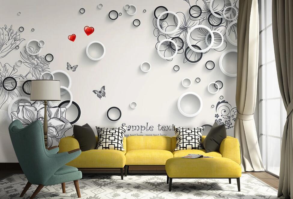 3D Black And White Ring 021 Wall Murals