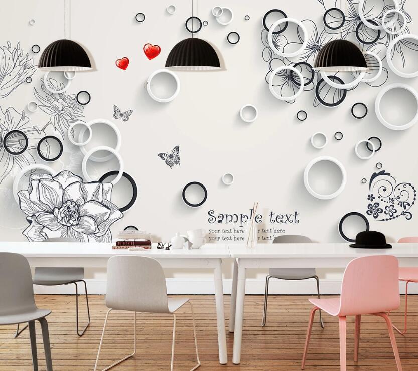3D Black And White Ring 021 Wall Murals