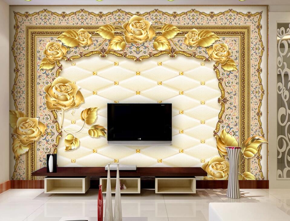 3D Golden Rose 019 Wall Murals