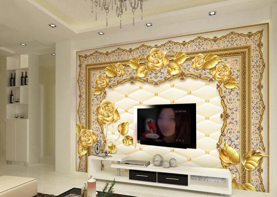 3D Golden Rose 019 Wall Murals