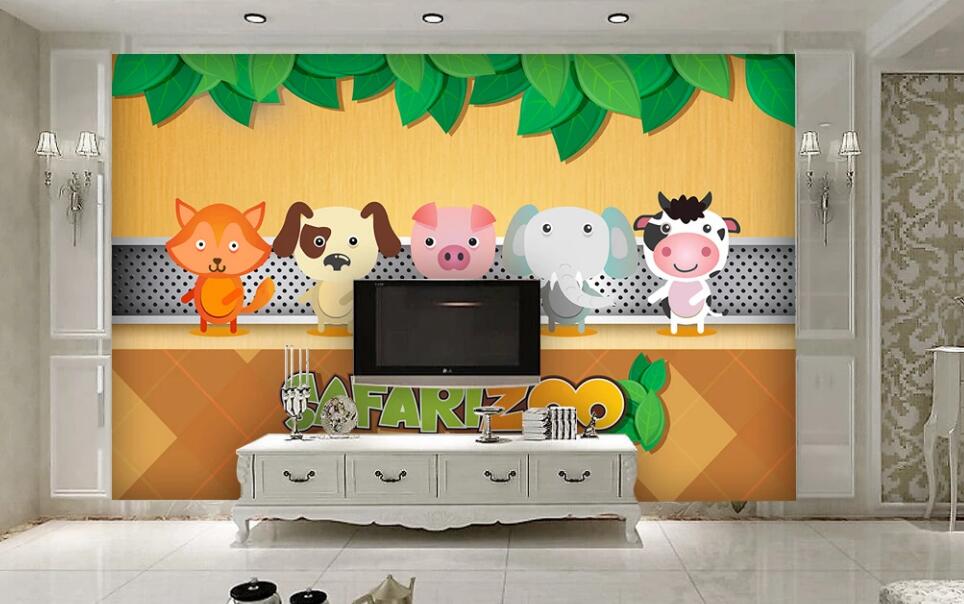 3D Cute Zoo 017 Wall Murals