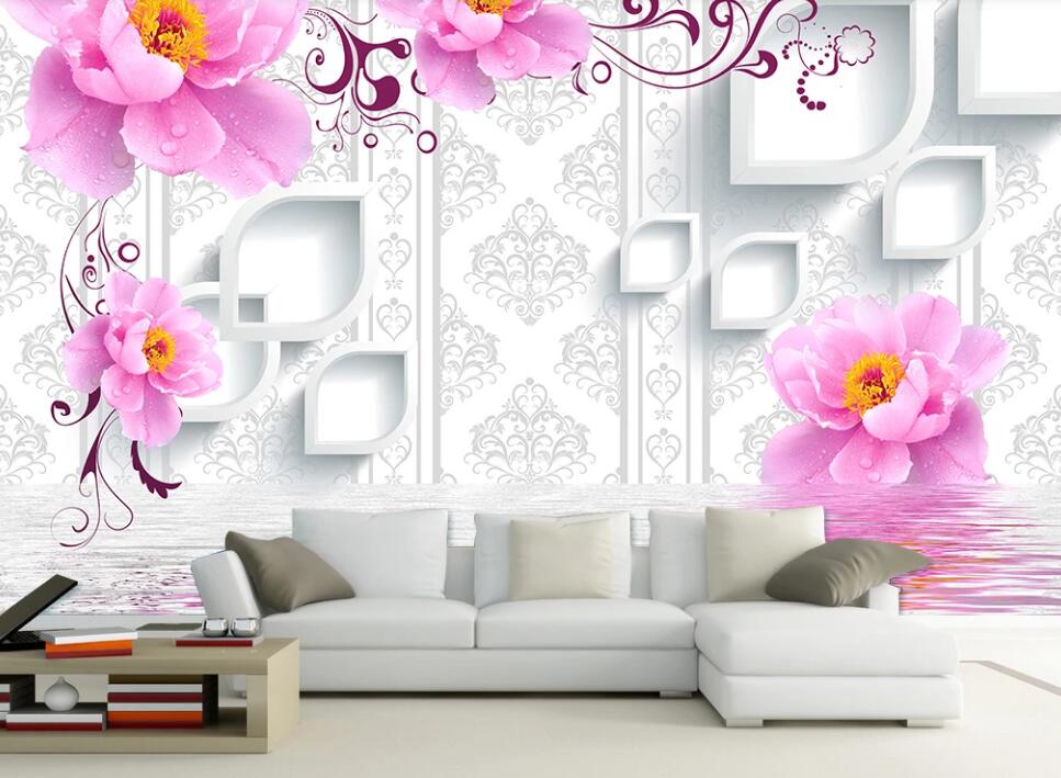 3D Pink Flowers 011 Wall Murals