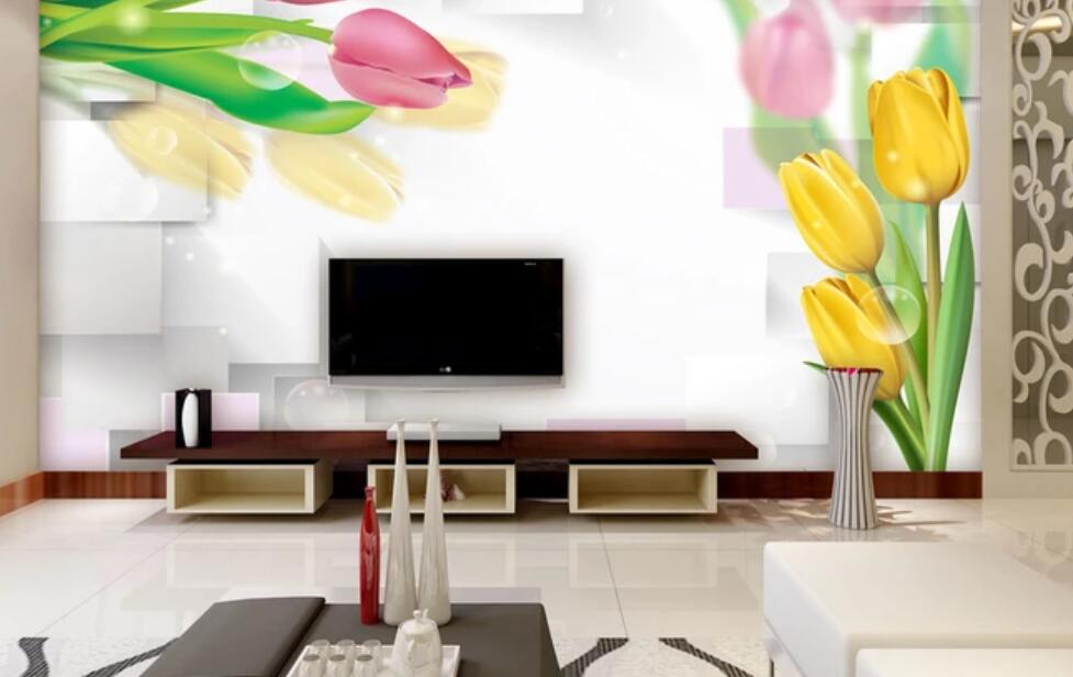 3D Two-color Flower 007 Wall Murals