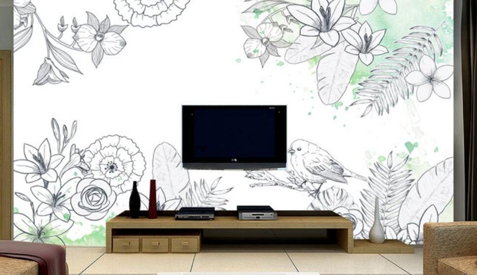 3D Flowers And Leaves 001 Wall Murals