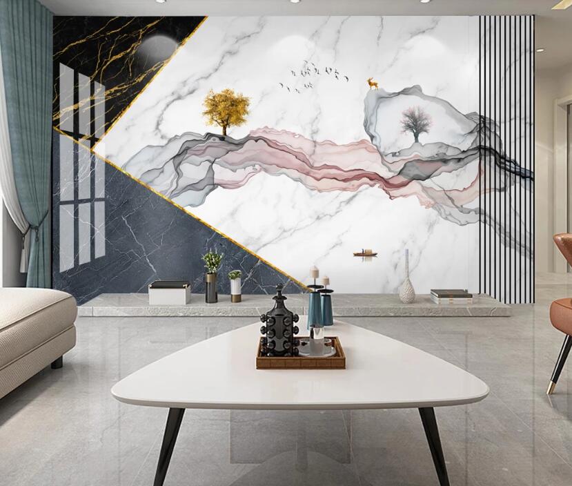 3D Ink Line Trees 340 Wall Murals