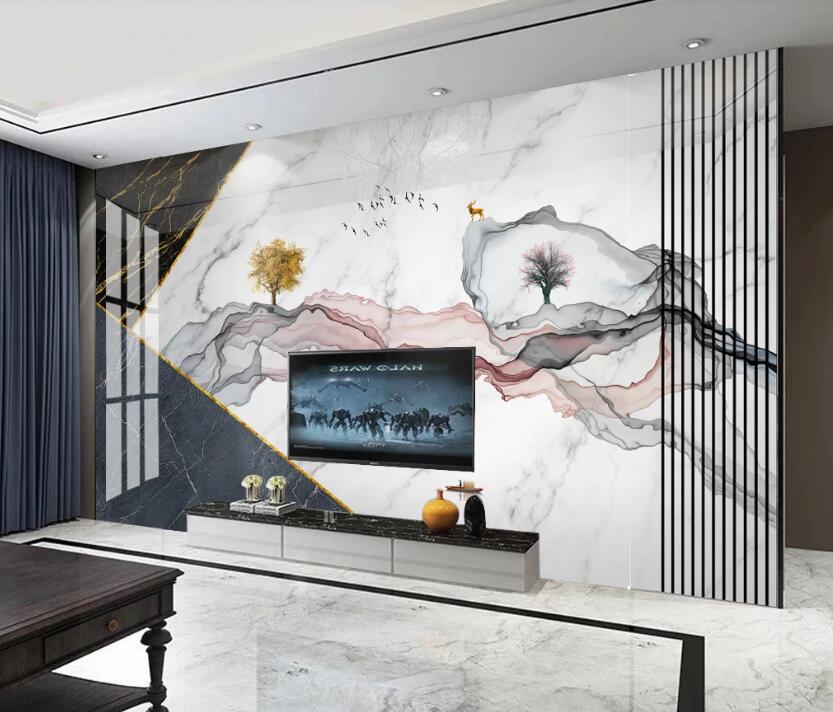 3D Ink Line Trees 340 Wall Murals