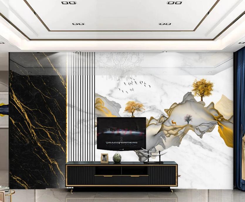 3D Mountains Trees 339 Wall Murals