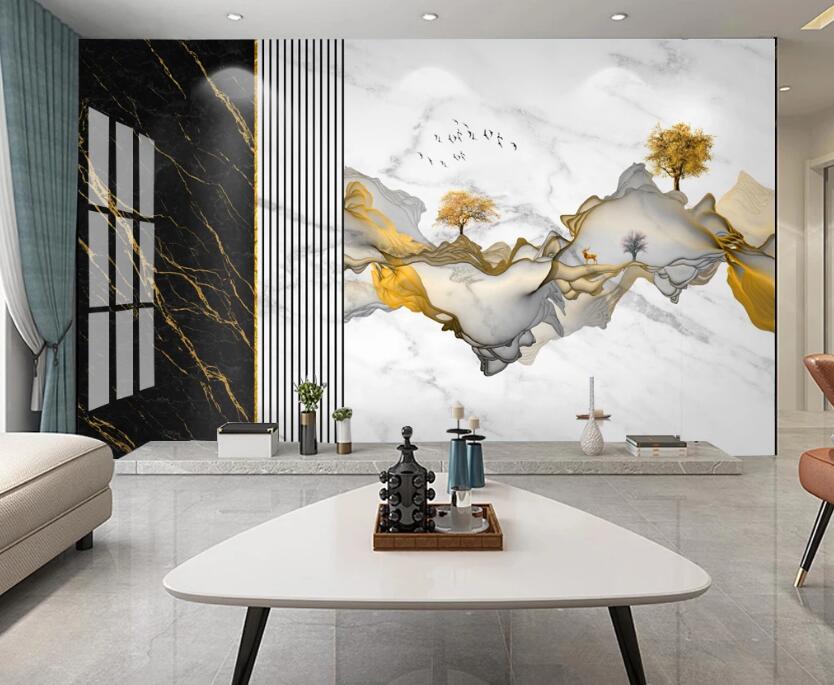 3D Mountains Trees 339 Wall Murals