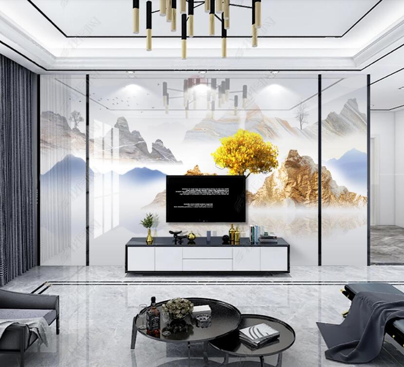 3D Fog Golden Mountain 324 Wall Murals