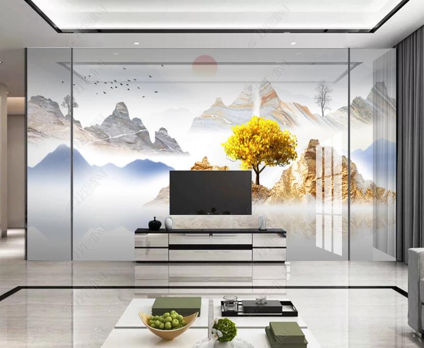 3D Fog Golden Mountain 324 Wall Murals