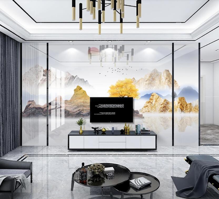 3D Fog Golden Mountain 322 Wall Murals