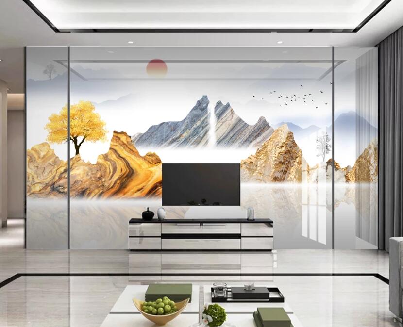 3D Fog Golden Mountain 321 Wall Murals