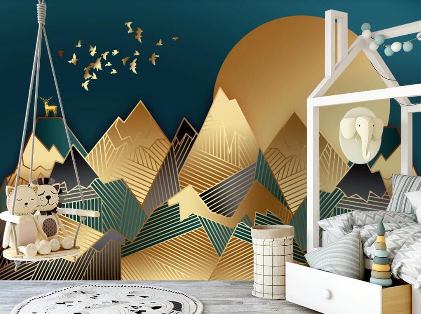 3D Golden Mountain Full Moon 320 Wall Murals