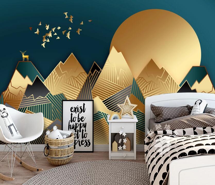 3D Golden Mountain Full Moon 320 Wall Murals