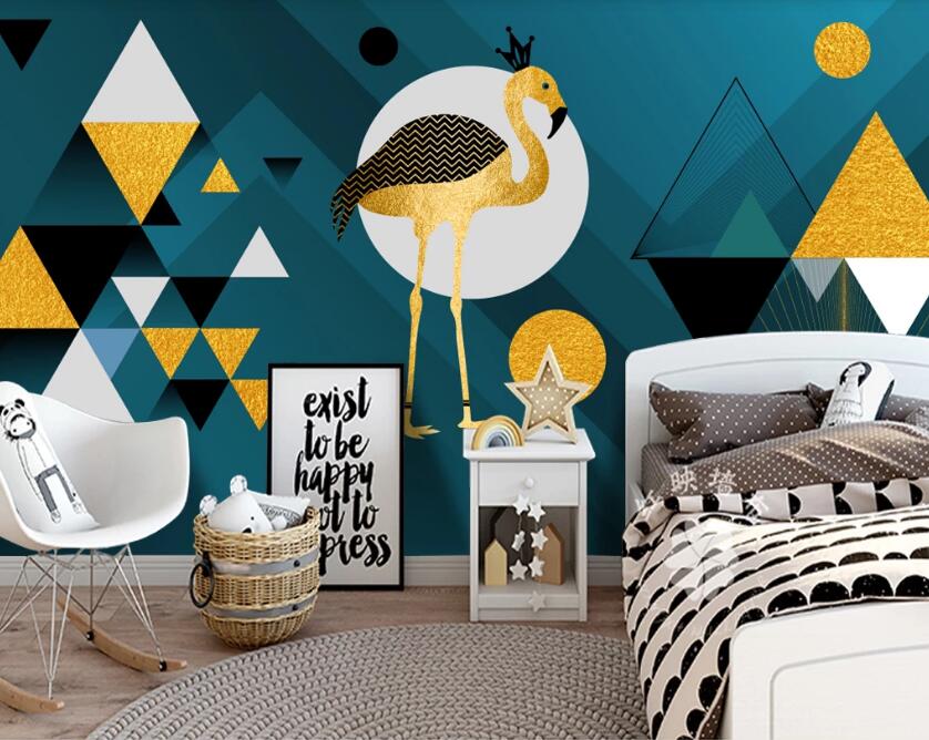 3D Golden Flamingo 317 Wall Murals