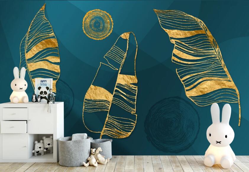 3D Golden Leaves 315 Wall Murals