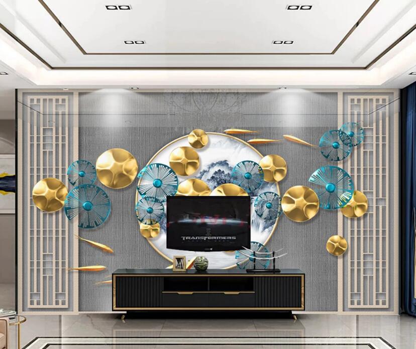 3D Two-color Lotus Leaf 304 Wall Murals