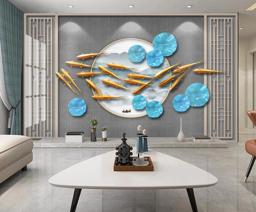 3D Goldfish Lotus Leaf 303 Wall Murals