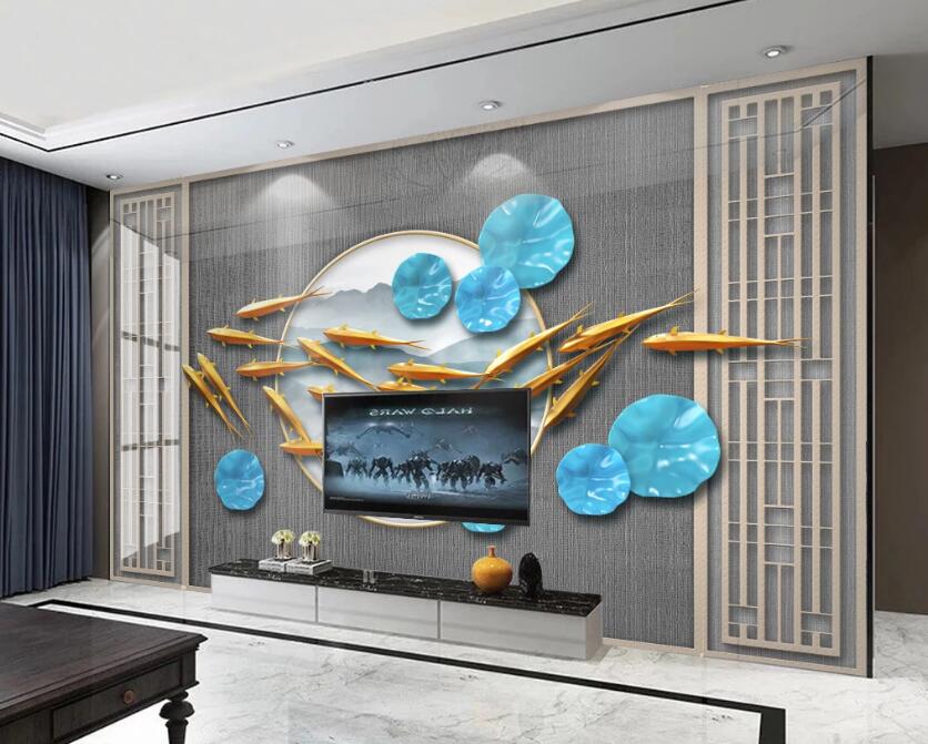 3D Goldfish Lotus Leaf 303 Wall Murals