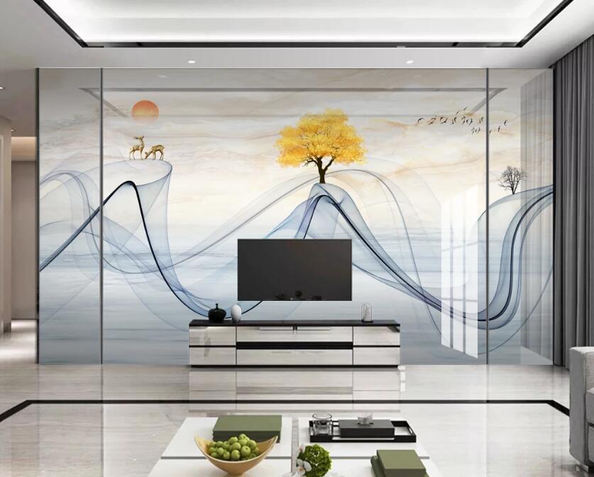 3D Dark Green Ribbon 300 Wall Murals