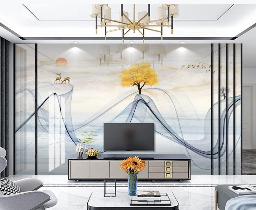 3D Dark Green Ribbon 300 Wall Murals