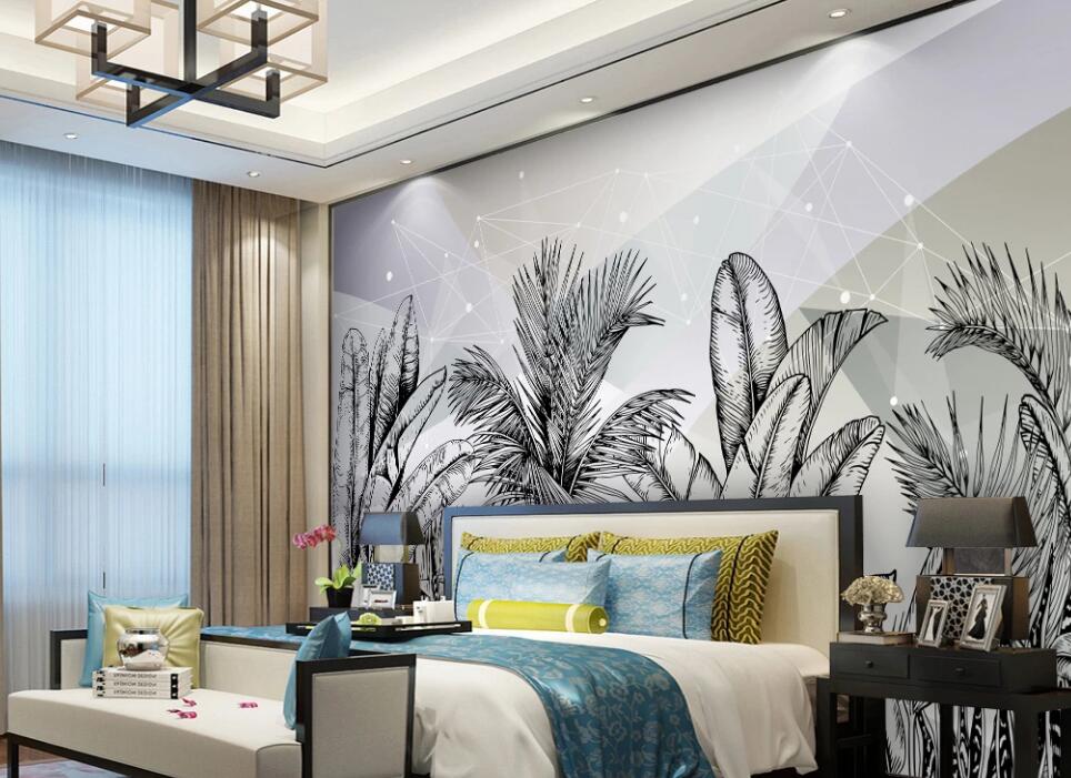 3D Line Leaves 268 Wall Murals